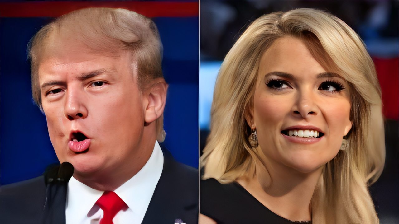 Split image of Donald Trump and a smiling woman with blonde hair.
